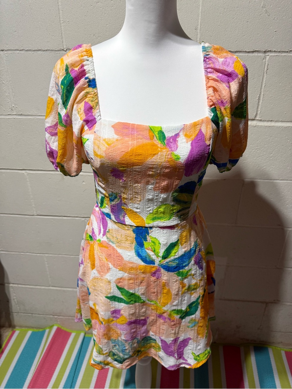 Lily Rose White Mini Dress with Multicolor Floral Print